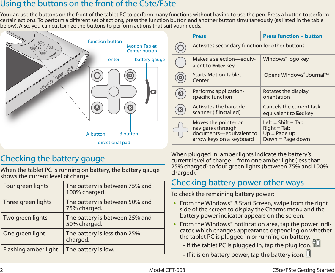 Page 2 of 7 - Motion-Computing Motion-Computing-C5Te-Windows-8-Getting-Started-Guide- Getting Started With The Motion® C5te/F5te Tablet PC  Motion-computing-c5te-windows-8-getting-started-guide