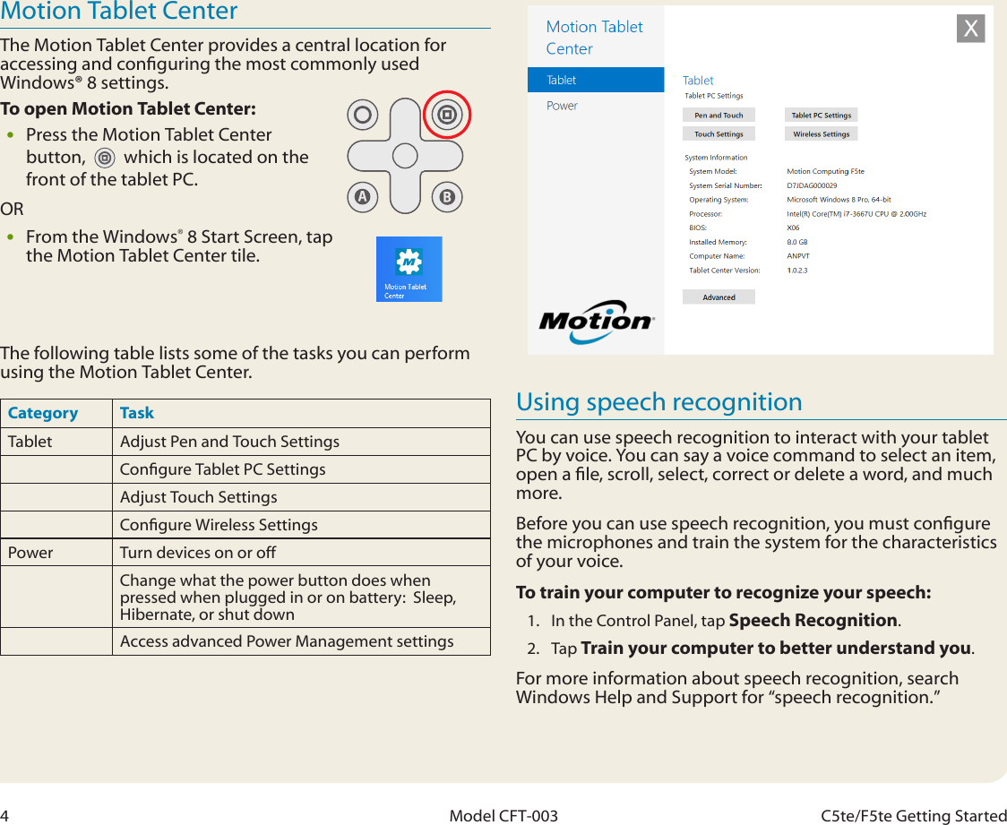 Page 4 of 7 - Motion-Computing Motion-Computing-C5Te-Windows-8-Getting-Started-Guide- Getting Started With The Motion® C5te/F5te Tablet PC  Motion-computing-c5te-windows-8-getting-started-guide