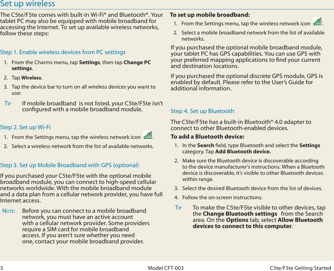 Page 5 of 7 - Motion-Computing Motion-Computing-C5Te-Windows-8-Getting-Started-Guide- Getting Started With The Motion® C5te/F5te Tablet PC  Motion-computing-c5te-windows-8-getting-started-guide