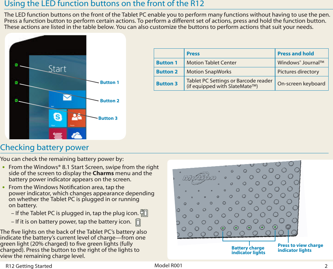 Page 2 of 7 - Motion-Computing Motion-Computing-R12-Windows-8-1-Getting-Started-Guide- Getting Started With The Motion® R12 Tablet PC  Motion-computing-r12-windows-8-1-getting-started-guide