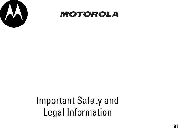 91Important Safety and Legal Information