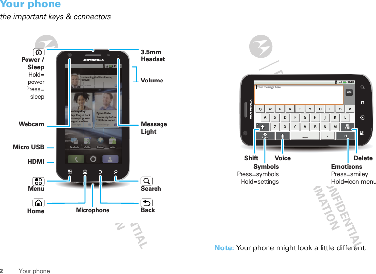 2Your phoneYour phonethe important keys &amp; connectorsBrowser Market11:35His attending the World Music Festival! 10:14 AM1 hour agoNatanya RayHey, I&apos;m just backfrom my trip, want to grab a coffee?Dylan Foster1 more day beforeI hit those slopes!9 minutes agoGPS NavTV &amp; RadioTRANS CANADABrowserMarket11:35Hthe World Music tg tnis attendinFestival! 10:10:1 hour agoto grab a cofto grab a cofNatanya RaHey, I&apos;m jusfrom my tripbf::ffaspfffaspf14 AM14 AMffee?faspfp9 minutes agoffee?apfI hit those slopes!ayt backp, want ffDylan Foster1 more day beforeI hit those slopes!GPS NavTV &amp; RadioTRANS CANADAMicrophoneMicro USBVolume3.5mm HeadsetWebcam Message LightSearchBackMenuPower / SleepHold=powerPress=sleepHDMIHomeNote: Your phone might look a little different.ZXCVBNMASDFGH J KLQW E R T Y U I O P.?123:-)DELDELDoneEnter message here11:35HDeleteEmoticonsPress=smileyHold=icon menuSymbolsPress=symbolsHold=settingsShift Voice