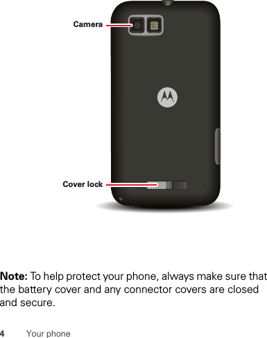 4Your phoneNote: To help protect your phone, always make sure that the battery cover and any connector covers are closed and secure.CameraCover lock