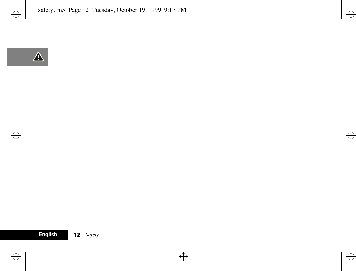 Safety12Englishsafety.fm5  Page 12  Tuesday, October 19, 1999  9:17 PM