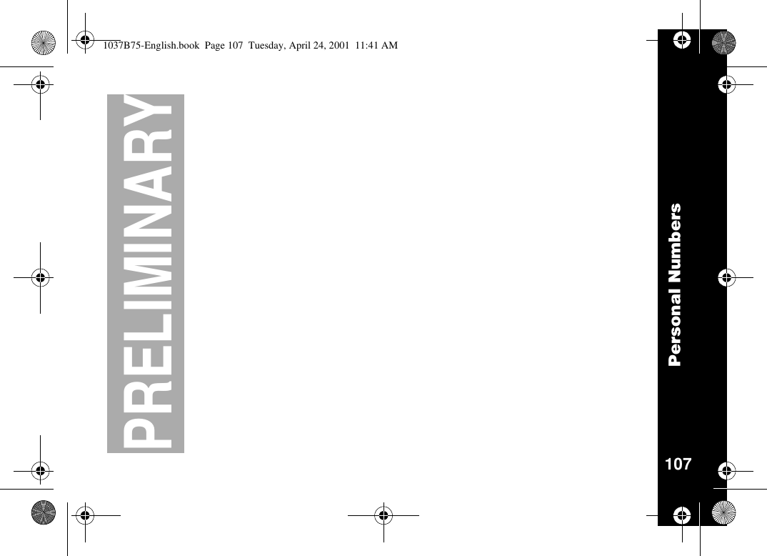 Personal Numbers107PRELIMINARY1037B75-English.book Page 107 Tuesday, April 24, 2001 11:41 AM