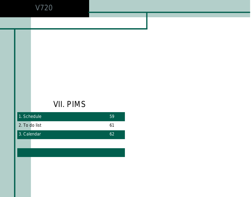 1. Schedule 592. To do list 613. Calendar 62VII. PIMSV720