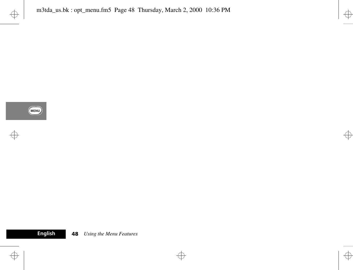 Using the Menu Features48Englishm3tda_us.bk : opt_menu.fm5  Page 48  Thursday, March 2, 2000  10:36 PM