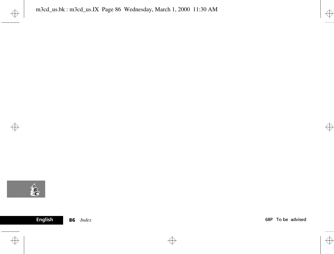 Index86 68P   To be  advisedEnglishm3cd_us.bk : m3cd_us.IX  Page 86  Wednesday, March 1, 2000  11:30 AM