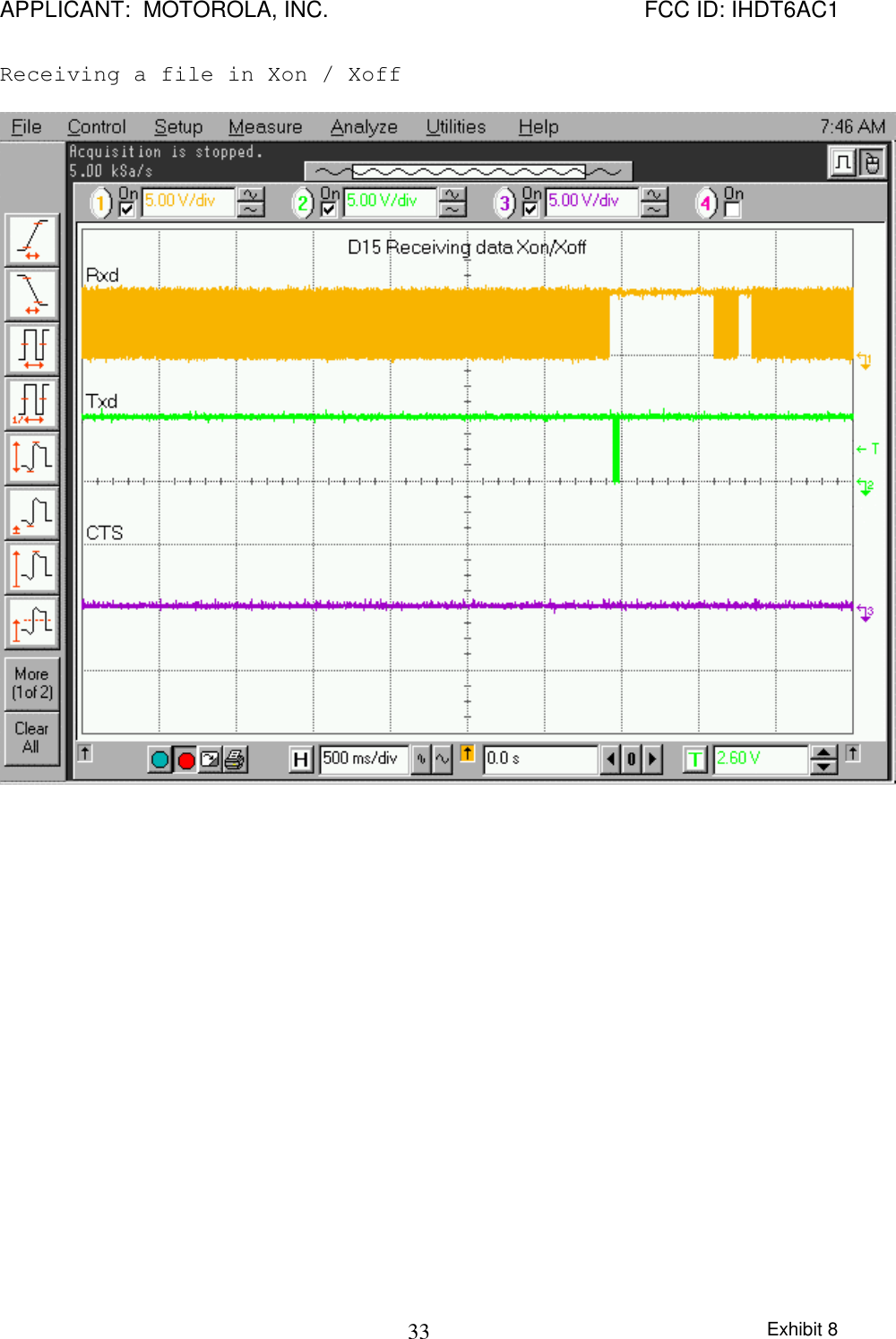 APPLICANT:  MOTOROLA, INC. FCC ID: IHDT6AC1Exhibit 833Receiving a file in Xon / Xoff