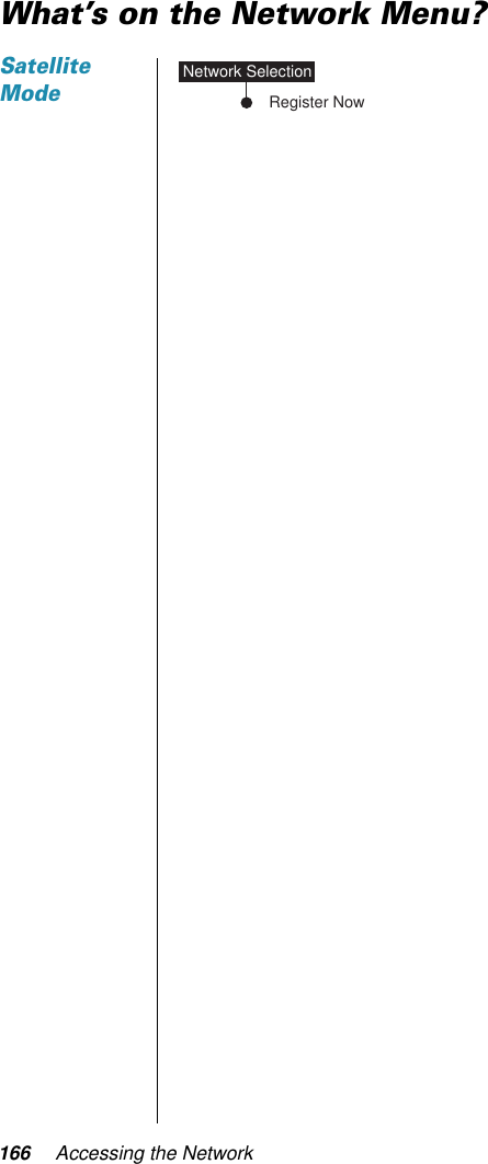 166 Accessing the NetworkWhat’s on the Network Menu?Satellite ModeRegister NowNetwork Selection