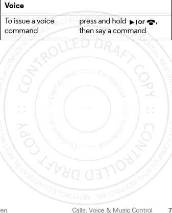 en Calls, Voice &amp; Music Control 7Voice To issue a voice commandpress and hold  , then say a commandor1-JUL-15