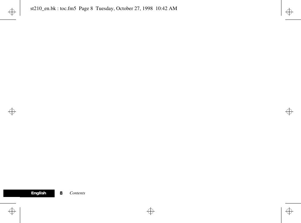 Contents8Englishst210_en.bk : toc.fm5  Page 8  Tuesday, October 27, 1998  10:42 AM