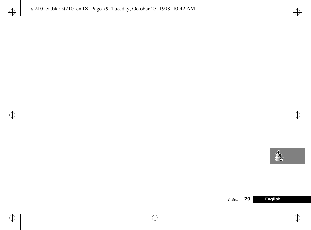 Index 79 Englishst210_en.bk : st210_en.IX  Page 79  Tuesday, October 27, 1998  10:42 AM