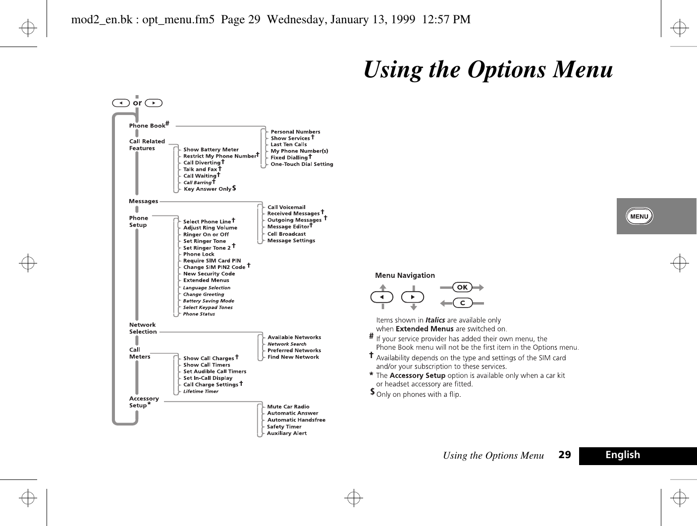 Using the Options Menu 29 EnglishUsing the Options Menumod2_en.bk : opt_menu.fm5  Page 29  Wednesday, January 13, 1999  12:57 PM