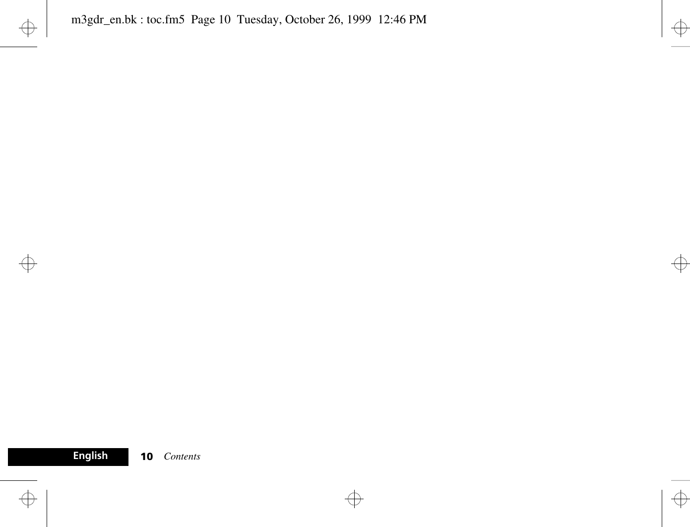 Contents10Englishm3gdr_en.bk : toc.fm5  Page 10  Tuesday, October 26, 1999  12:46 PM