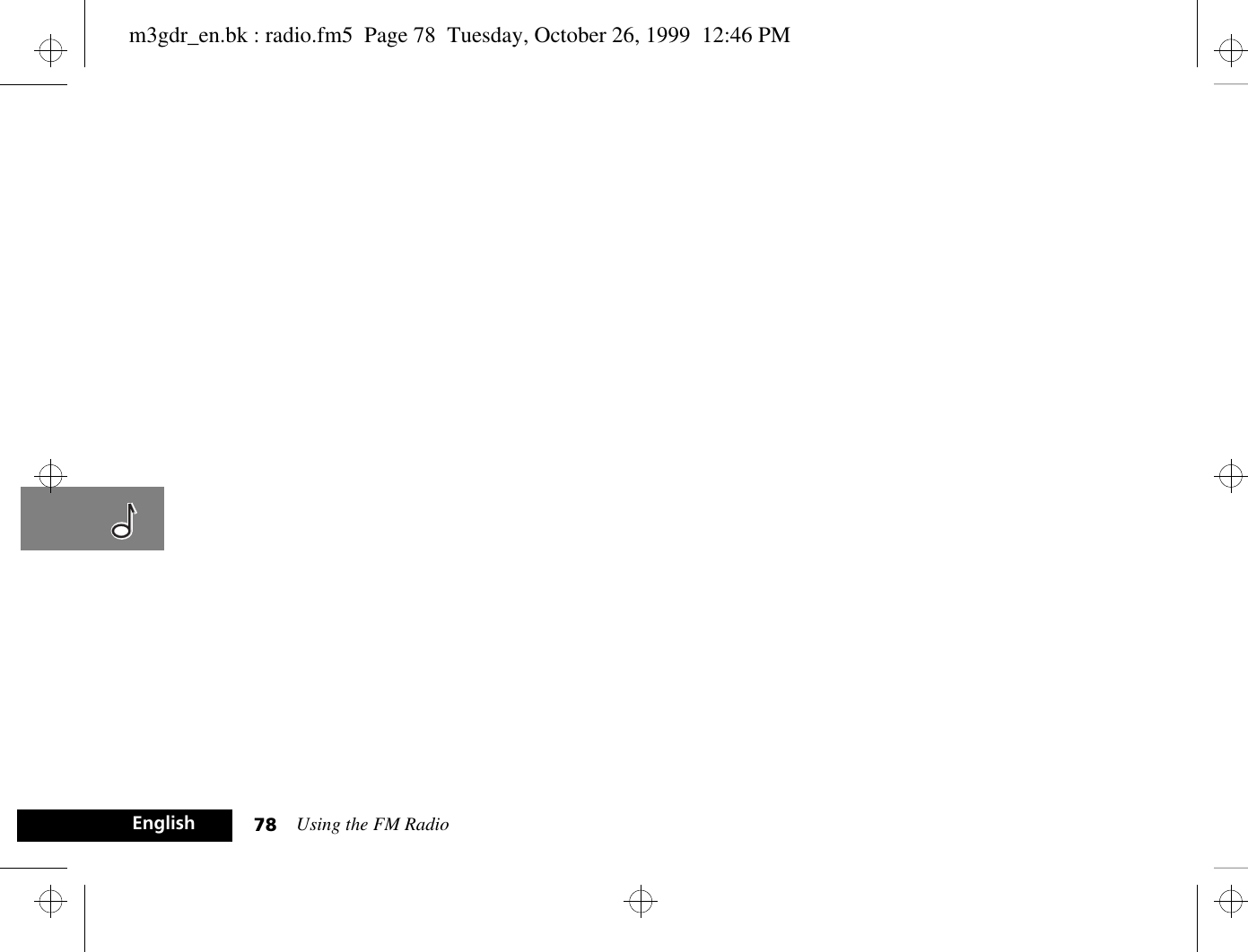 Using the FM Radio78Englishm3gdr_en.bk : radio.fm5  Page 78  Tuesday, October 26, 1999  12:46 PM