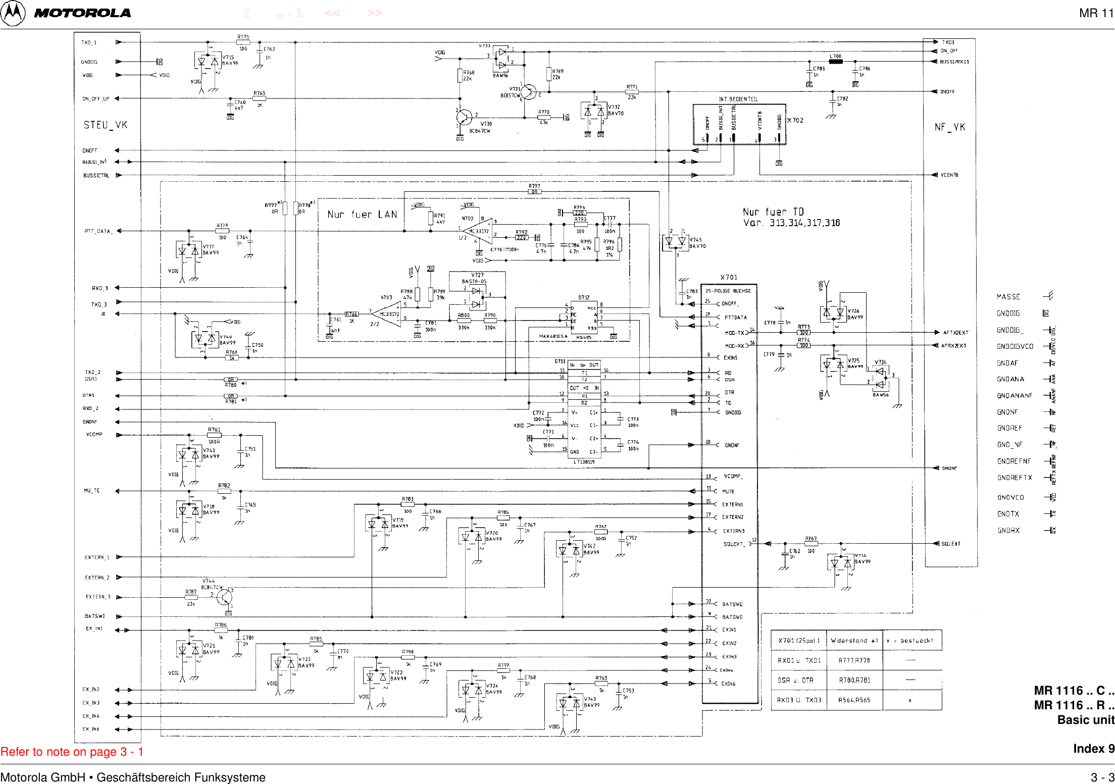 Motorola GmbH &bull; Gesch&auml;ftsbereich Funksysteme.. - 1 << >>IRefer to note on page 3 - 1MR 1116 .. C ..MR 1116 .. R ..Basic unitIndex 93 - 3MR 11