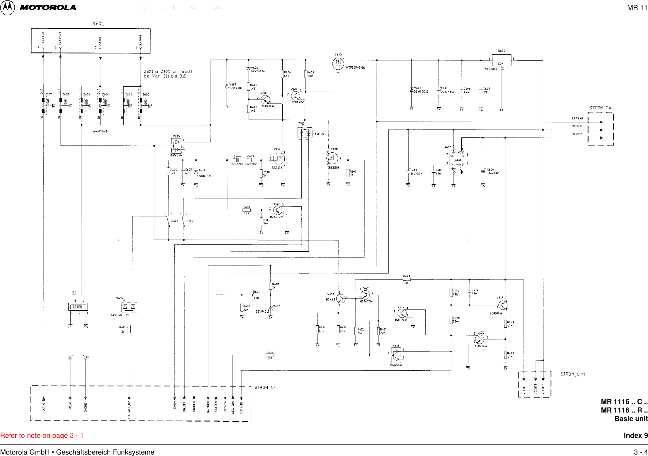 Motorola GmbH &bull; Gesch&auml;ftsbereich Funksysteme.. - 1 << >>IRefer to note on page 3 - 1MR 1116 .. C ..MR 1116 .. R ..Basic unitIndex 93 - 4MR 11