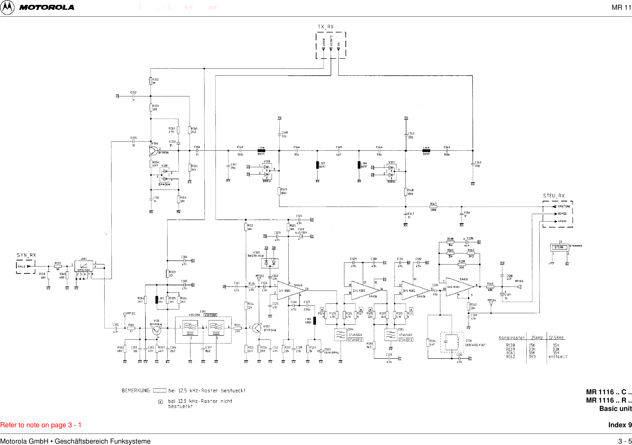 Motorola GmbH &bull; Gesch&auml;ftsbereich Funksysteme.. - 1 << >>IRefer to note on page 3 - 1MR 1116 .. C ..MR 1116 .. R ..Basic unitIndex 93 - 5MR 11
