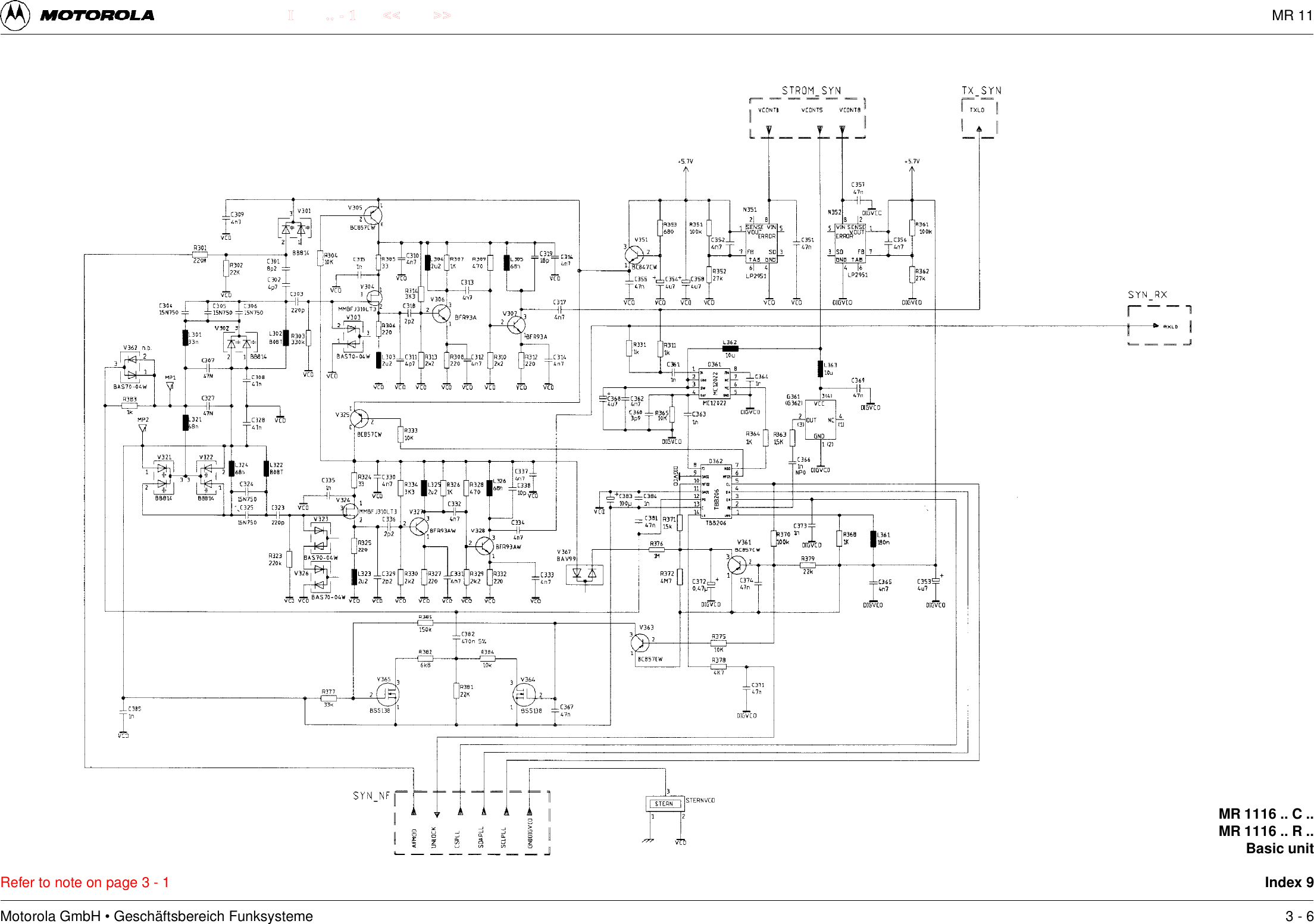 Motorola GmbH &bull; Gesch&auml;ftsbereich Funksysteme.. - 1 << >>IRefer to note on page 3 - 1MR 1116 .. C ..MR 1116 .. R ..Basic unitIndex 93 - 6MR 11