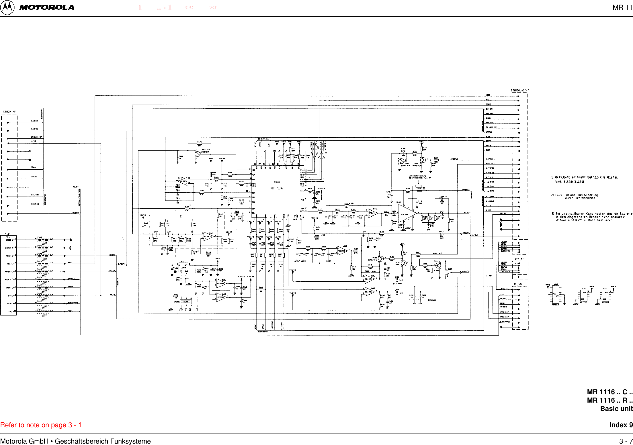 Motorola GmbH &bull; Gesch&auml;ftsbereich Funksysteme.. - 1 << >>IRefer to note on page 3 - 1MR 1116 .. C ..MR 1116 .. R ..Basic unitIndex 93 - 7MR 11