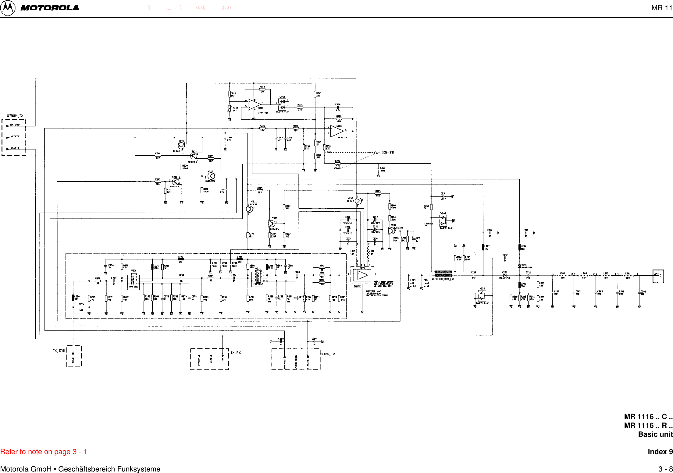 Motorola GmbH &bull; Gesch&auml;ftsbereich Funksysteme.. - 1 << >>IRefer to note on page 3 - 1MR 1116 .. C ..MR 1116 .. R ..Basic unitIndex 93 - 8MR 11