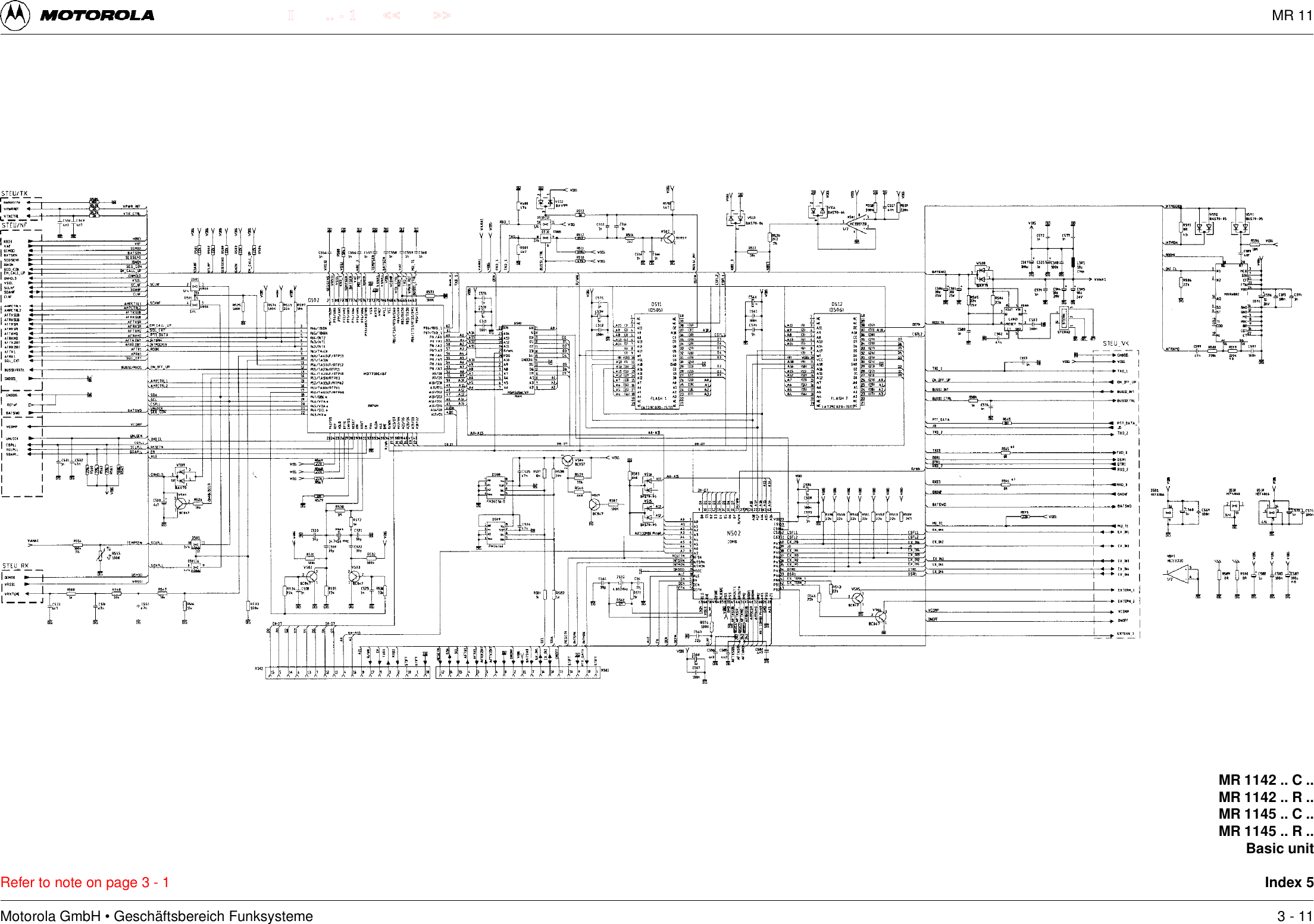 Motorola GmbH &bull; Gesch&auml;ftsbereich Funksysteme.. - 1 << >>IRefer to note on page 3 - 1MR 1142 .. C ..MR 1142 .. R ..MR 1145 .. C ..MR 1145 .. R ..Basic unitIndex 53 - 11MR 11