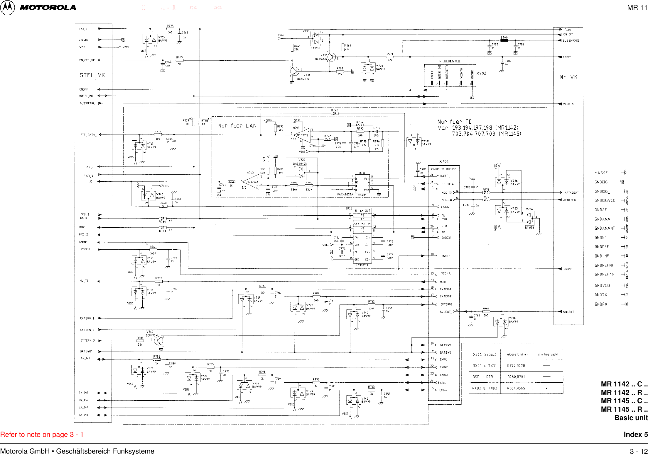 Motorola GmbH &bull; Gesch&auml;ftsbereich Funksysteme.. - 1 << >>IRefer to note on page 3 - 1MR 1142 .. C ..MR 1142 .. R ..MR 1145 .. C ..MR 1145 .. R ..Basic unitIndex 53 - 12MR 11