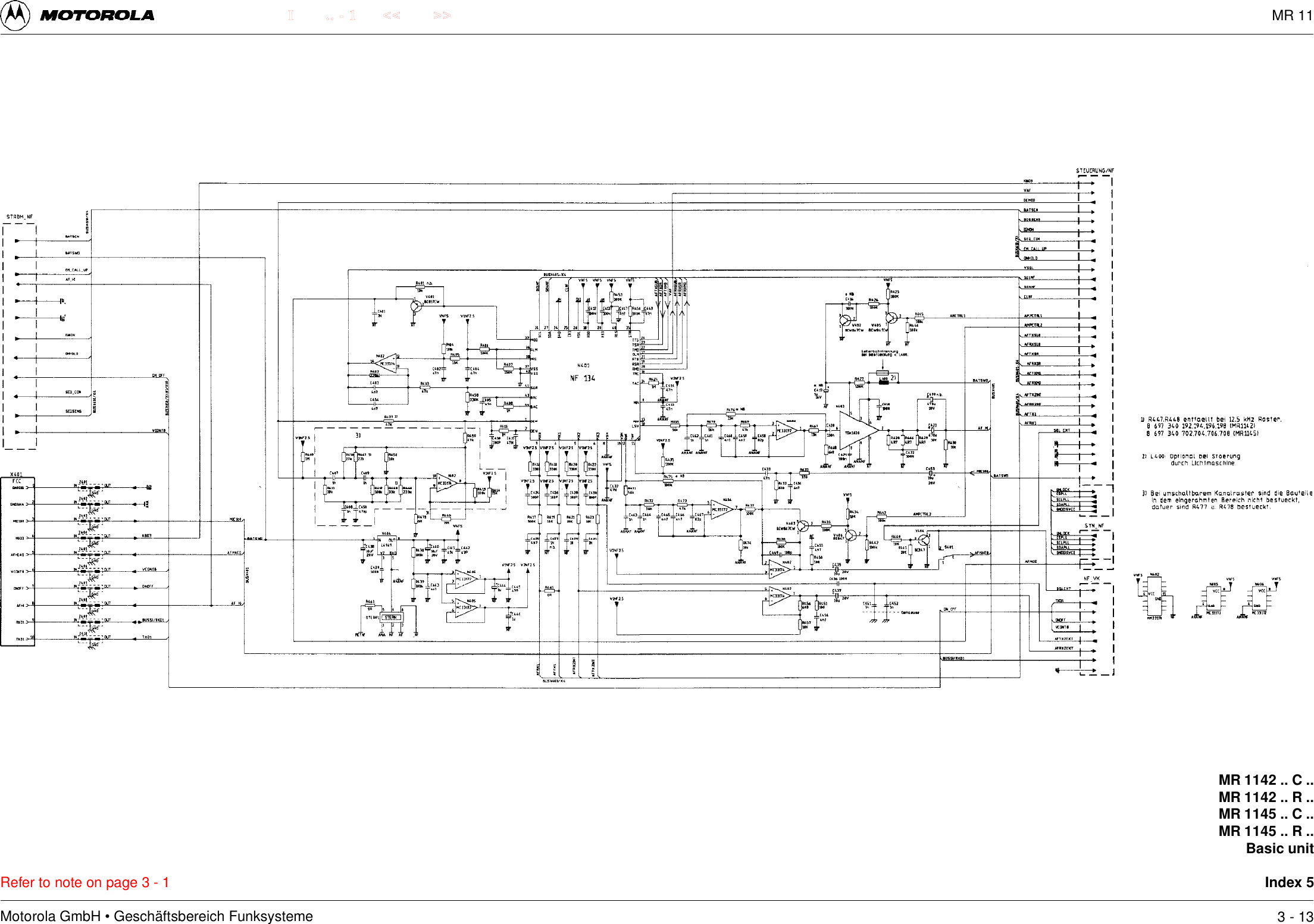 Motorola GmbH &bull; Gesch&auml;ftsbereich Funksysteme.. - 1 << >>IRefer to note on page 3 - 1MR 1142 .. C ..MR 1142 .. R ..MR 1145 .. C ..MR 1145 .. R ..Basic unitIndex 53 - 13MR 11