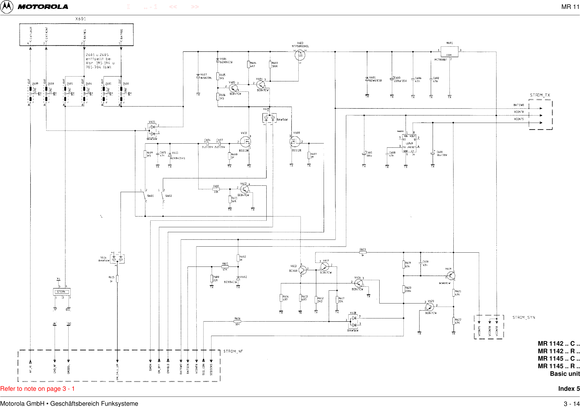 Motorola GmbH &bull; Gesch&auml;ftsbereich Funksysteme.. - 1 << >>IRefer to note on page 3 - 1MR 1142 .. C ..MR 1142 .. R ..MR 1145 .. C ..MR 1145 .. R ..Basic unitIndex 53 - 14MR 11