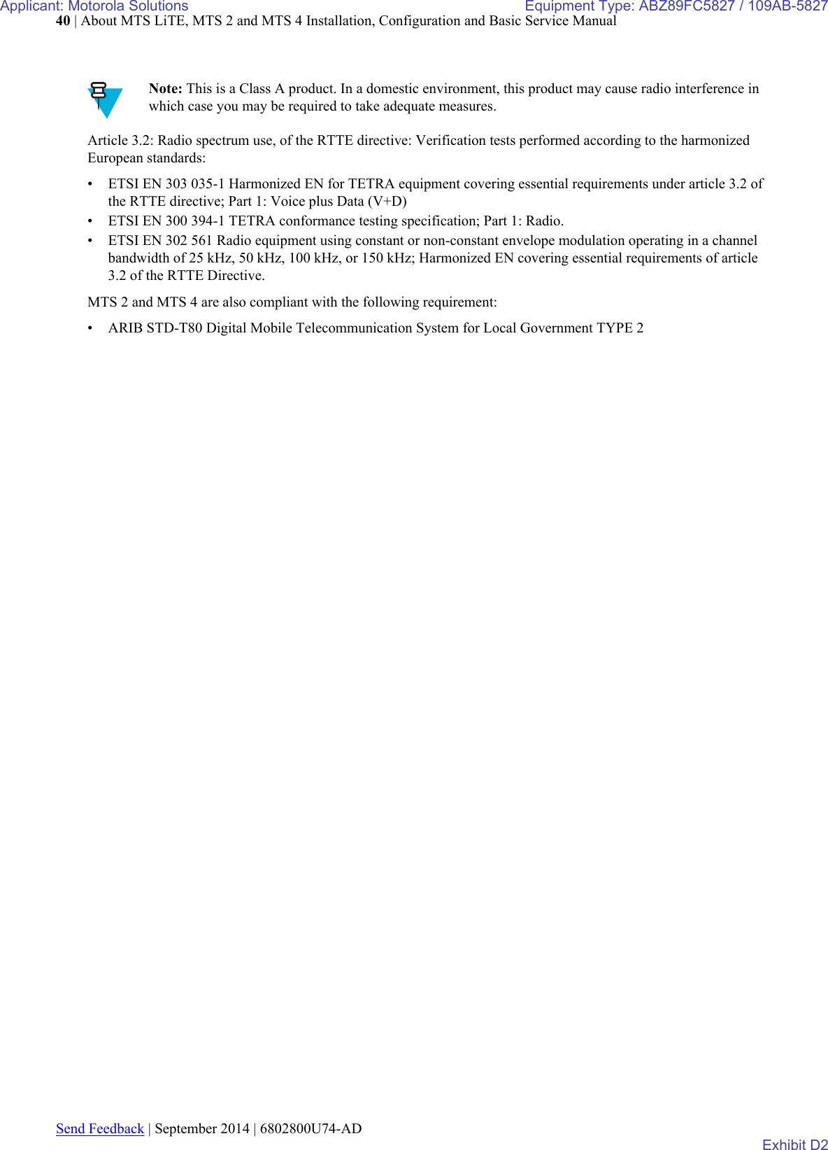 Page 43 of Motorola Solutions 89FC5827 Non Broadcast Transmitter User Manual Summit BR 800 Tx FCC Filing 3