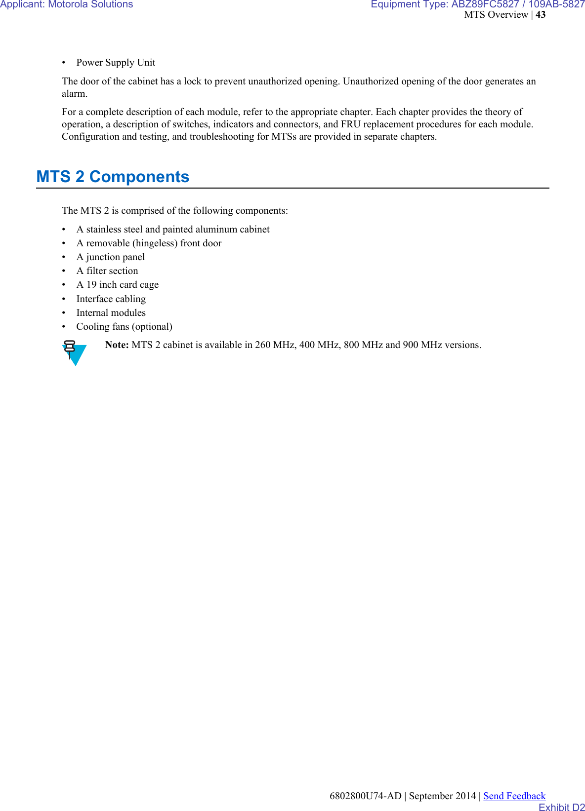 Page 46 of Motorola Solutions 89FC5827 Non Broadcast Transmitter User Manual Summit BR 800 Tx FCC Filing 3