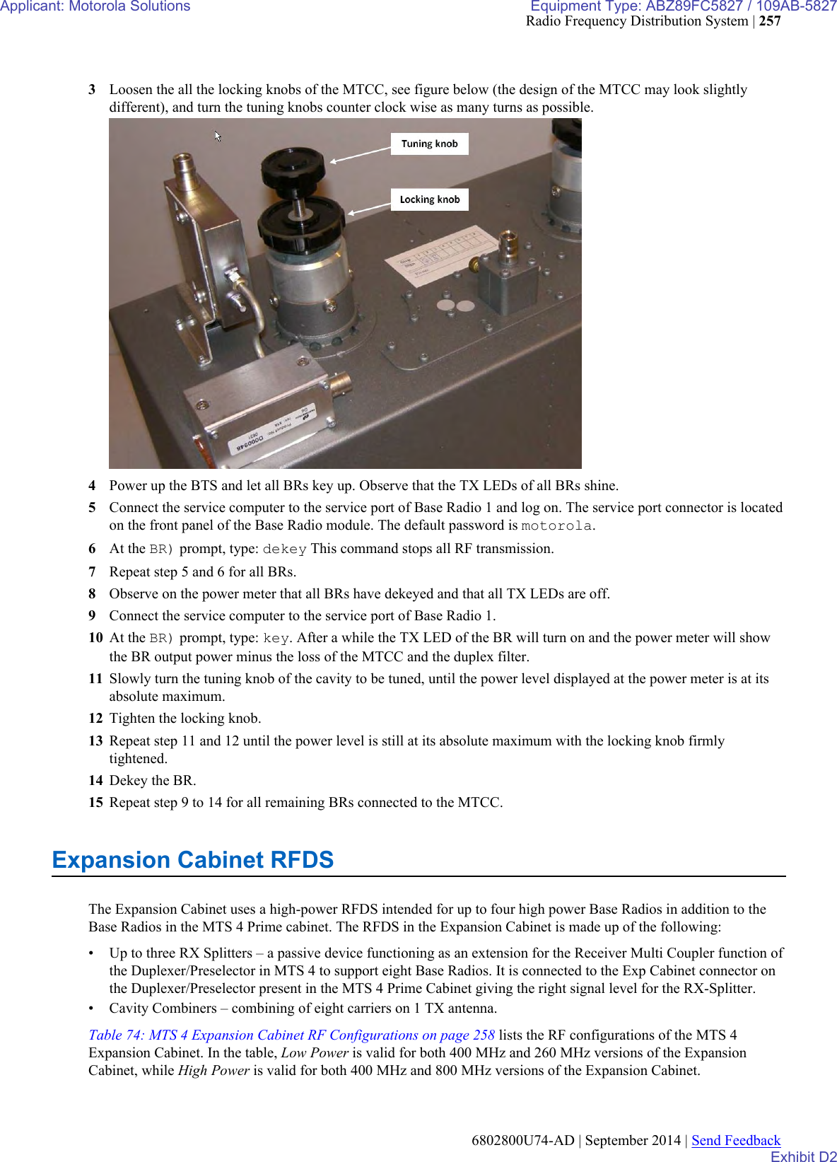 Page 85 of Motorola Solutions 89FC5827 Non Broadcast Transmitter User Manual Summit BR 800 Tx FCC Filing 3