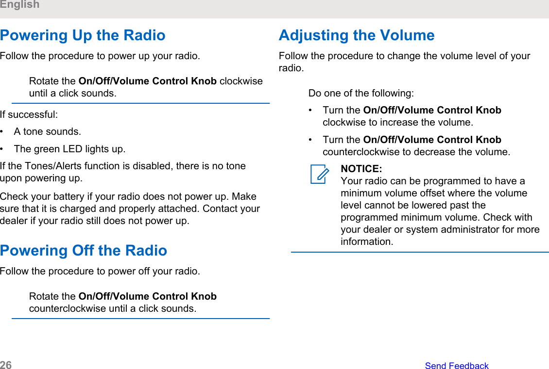 Page 26 of Motorola Solutions 89FT3845 Portable 2-Way Radio User Manual Manual