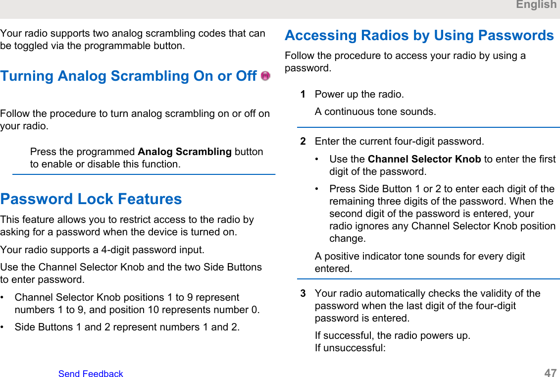 Page 47 of Motorola Solutions 89FT3845 Portable 2-Way Radio User Manual Manual