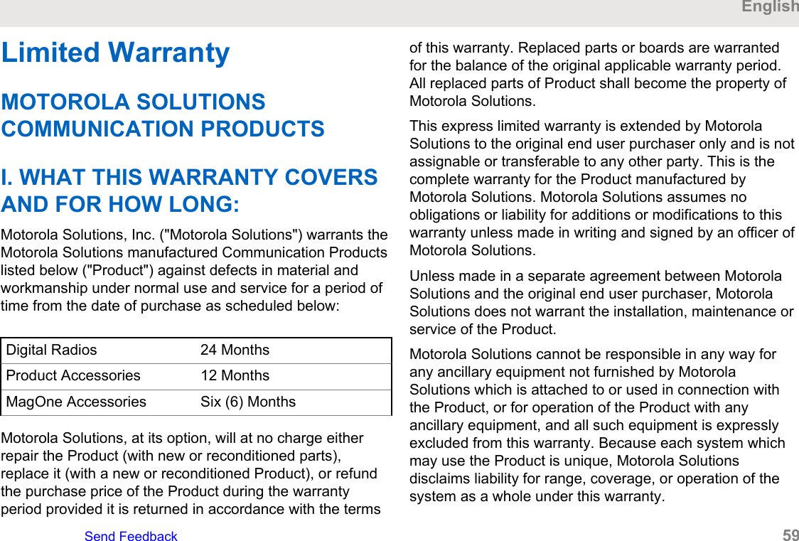 Page 59 of Motorola Solutions 89FT3845 Portable 2-Way Radio User Manual Manual