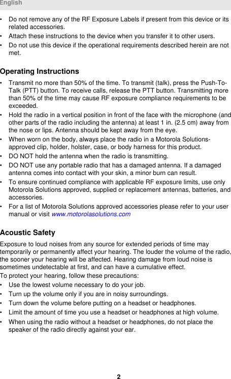 Page 4 of Motorola Solutions 89FT4948 2-Way Portable Radio User Manual SAFE   EFFICIENT OP OF MOT RDS
