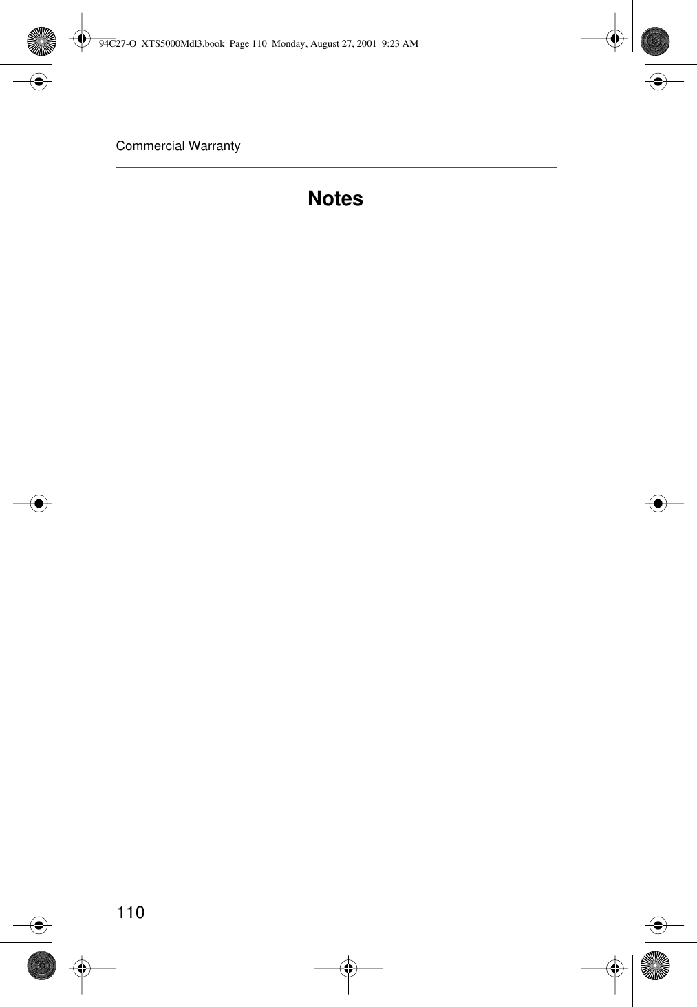 110Commercial WarrantyNotes94C27-O_XTS5000Mdl3.book  Page 110  Monday, August 27, 2001  9:23 AM