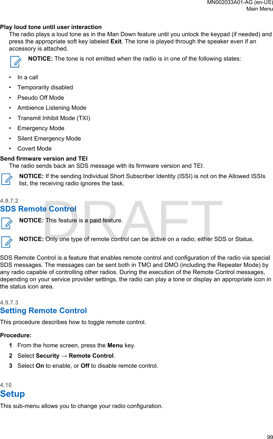 Page 99 of Motorola Solutions 89FT5877 2-way Portable Radio with BT and BLE User Manual MTP8500Ex  Feature User Guide