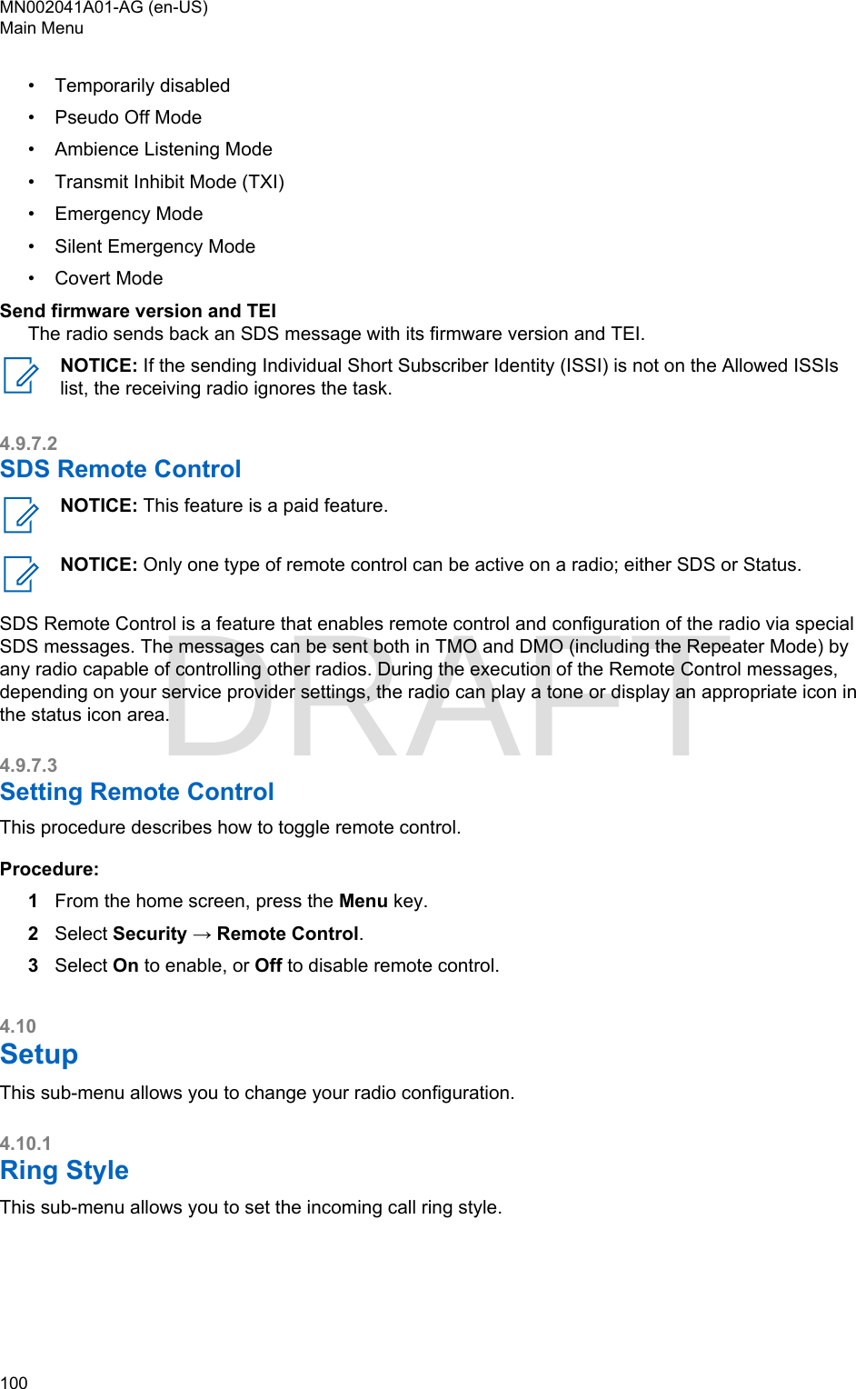 Page 100 of Motorola Solutions 89FT5877 2-way Portable Radio with BT and BLE User Manual MTP8550Ex  Feature User Guide