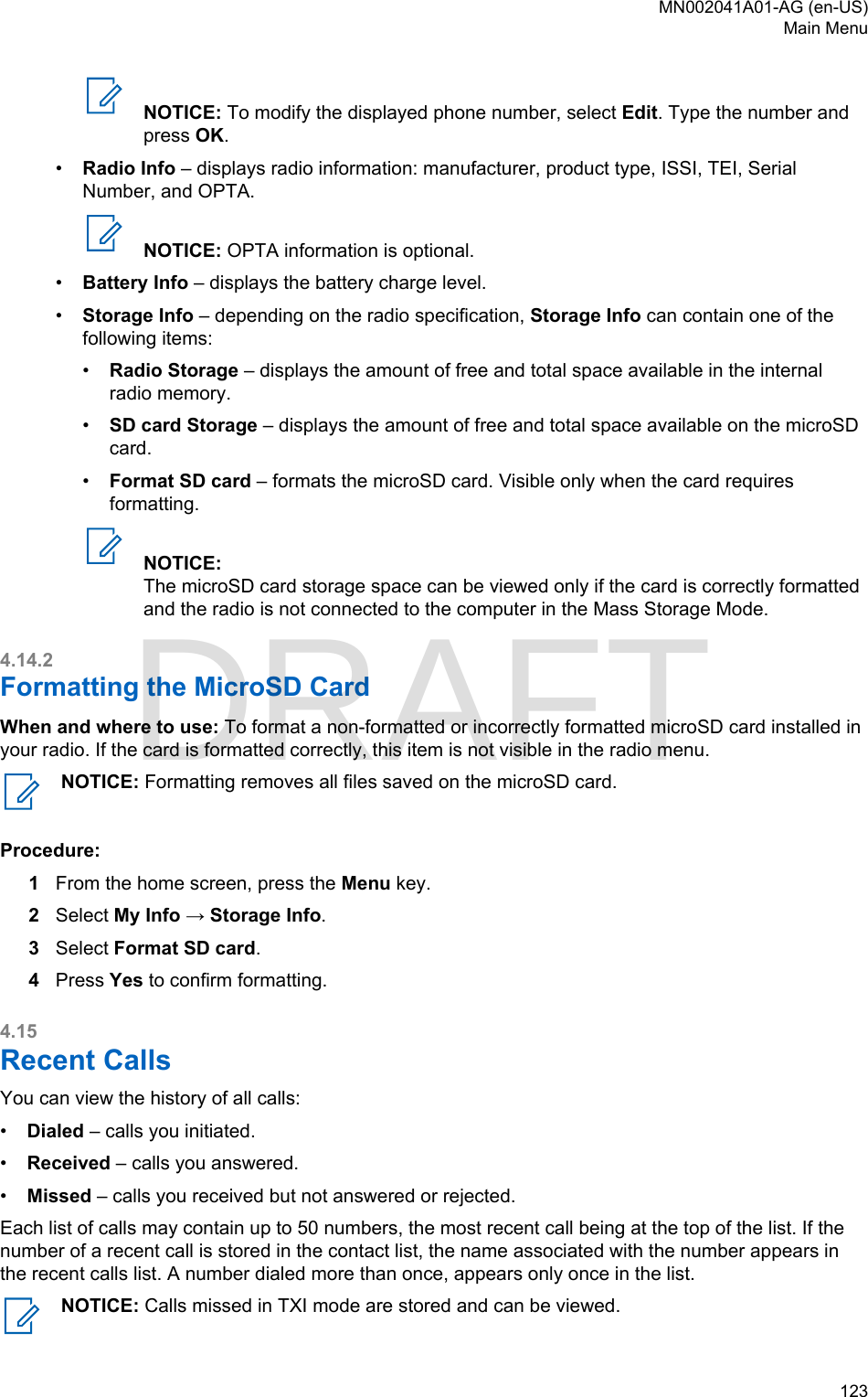 Page 123 of Motorola Solutions 89FT5877 2-way Portable Radio with BT and BLE User Manual MTP8550Ex  Feature User Guide