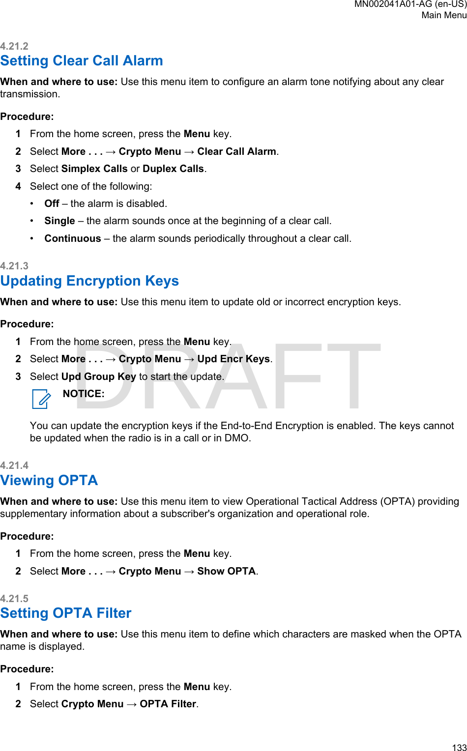 Page 133 of Motorola Solutions 89FT5877 2-way Portable Radio with BT and BLE User Manual MTP8550Ex  Feature User Guide