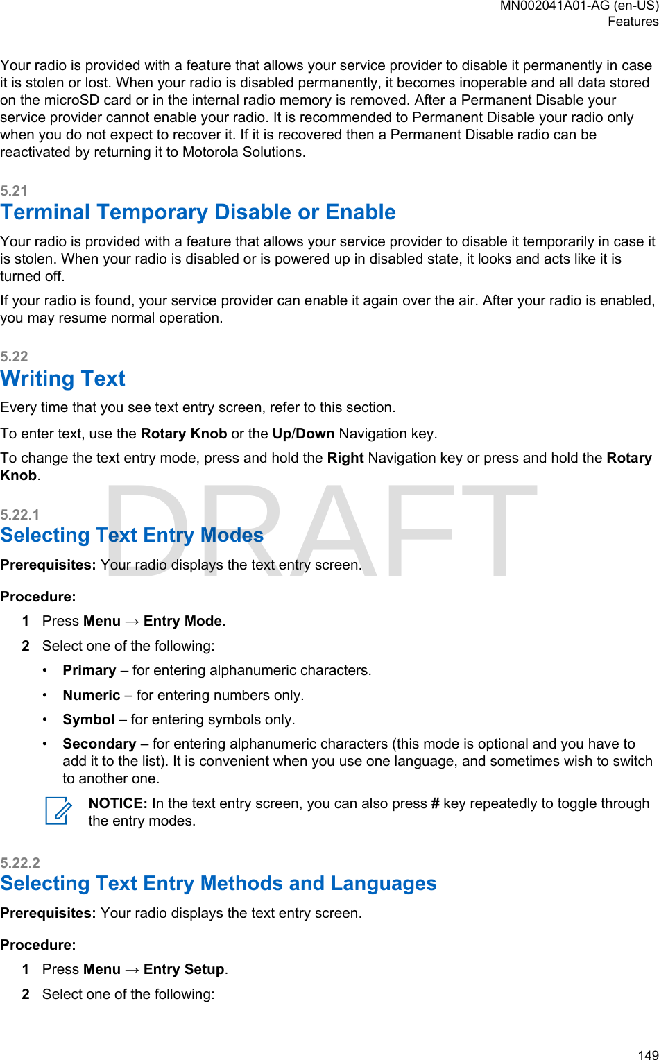 Page 149 of Motorola Solutions 89FT5877 2-way Portable Radio with BT and BLE User Manual MTP8550Ex  Feature User Guide