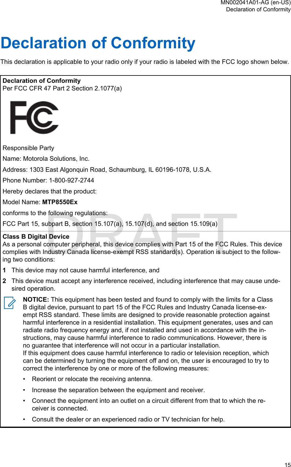 Page 15 of Motorola Solutions 89FT5877 2-way Portable Radio with BT and BLE User Manual MTP8550Ex  Feature User Guide