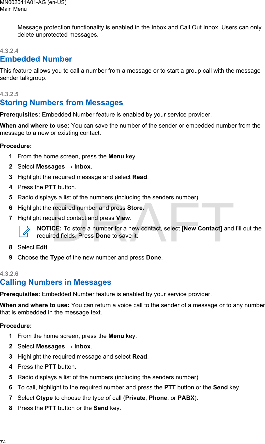 Page 74 of Motorola Solutions 89FT5877 2-way Portable Radio with BT and BLE User Manual MTP8550Ex  Feature User Guide