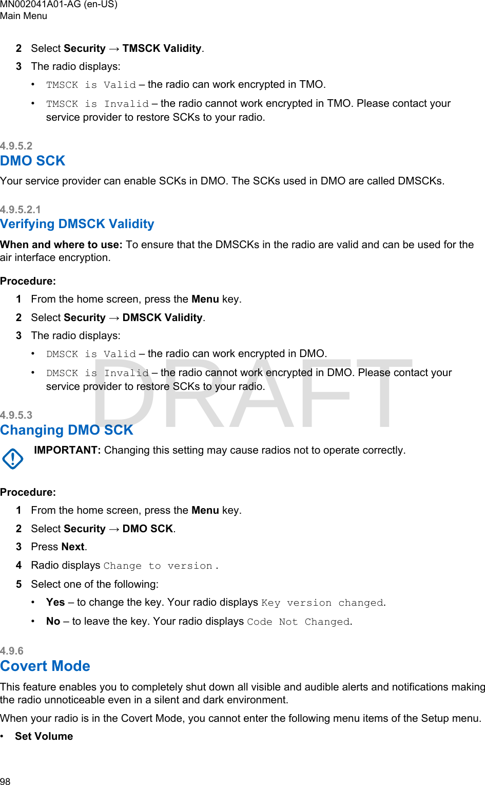 Page 98 of Motorola Solutions 89FT5877 2-way Portable Radio with BT and BLE User Manual MTP8550Ex  Feature User Guide