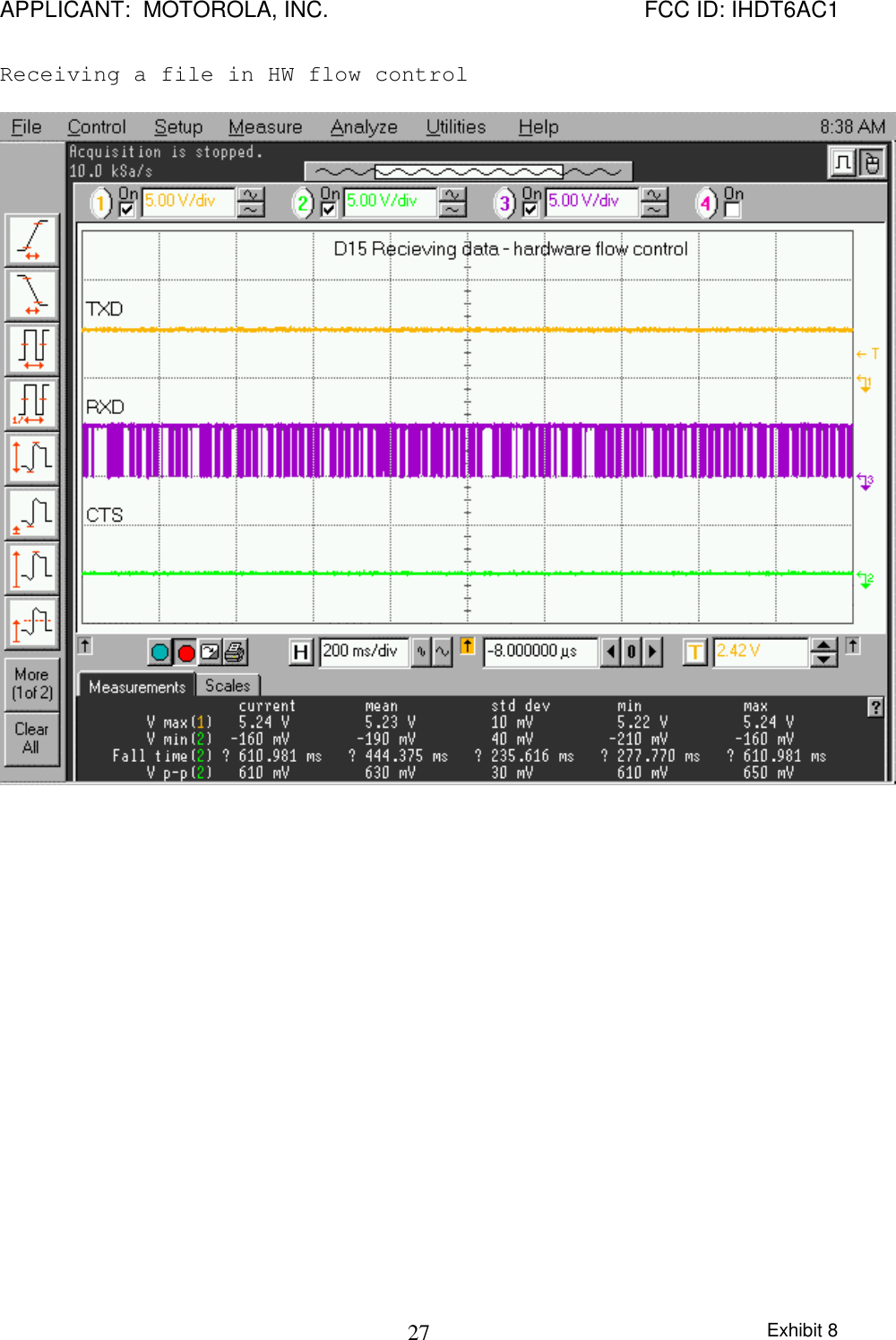 APPLICANT:  MOTOROLA, INC. FCC ID: IHDT6AC1Exhibit 827Receiving a file in HW flow control