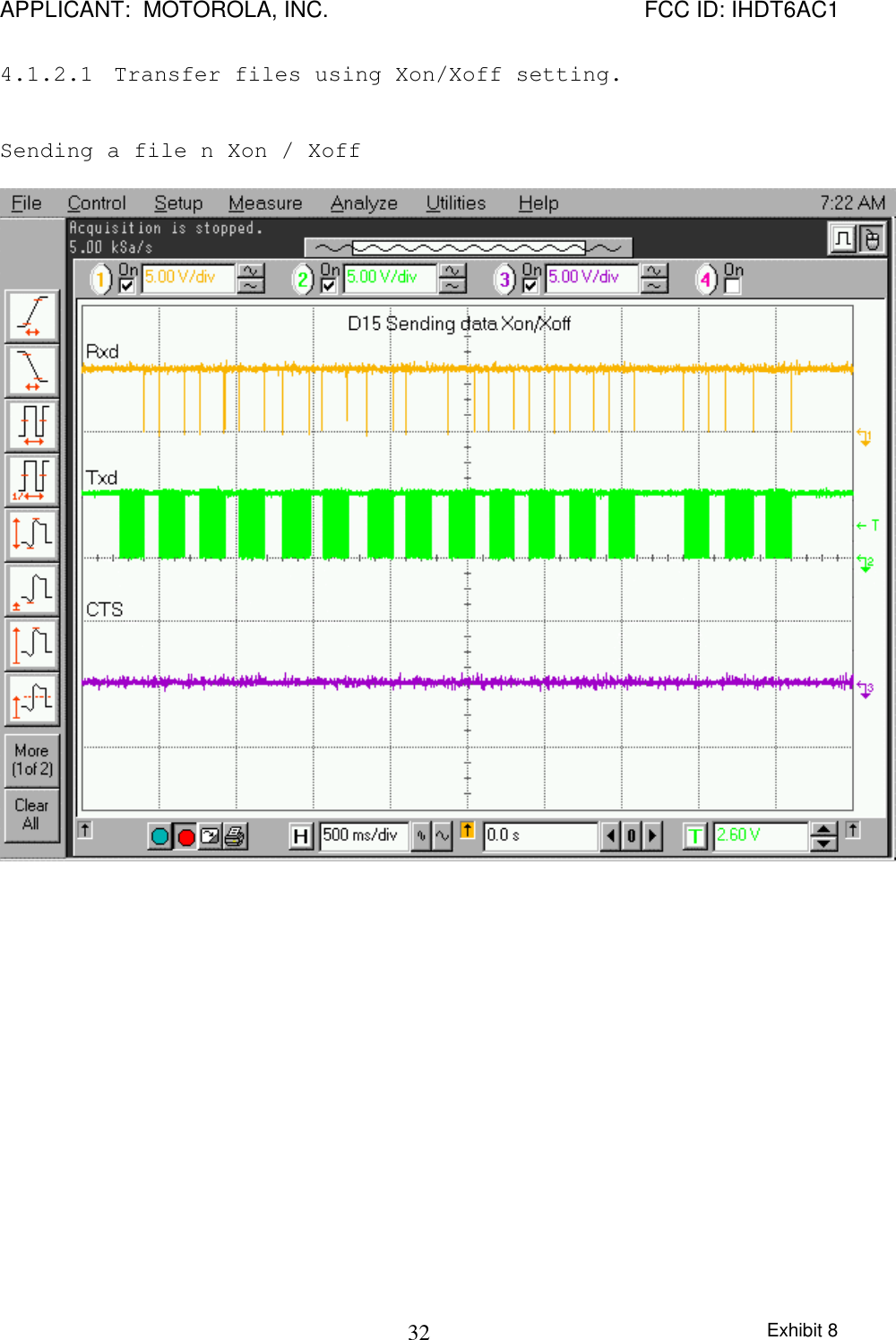 APPLICANT:  MOTOROLA, INC. FCC ID: IHDT6AC1Exhibit 8324.1.2.1  Transfer files using Xon/Xoff setting.Sending a file n Xon / Xoff