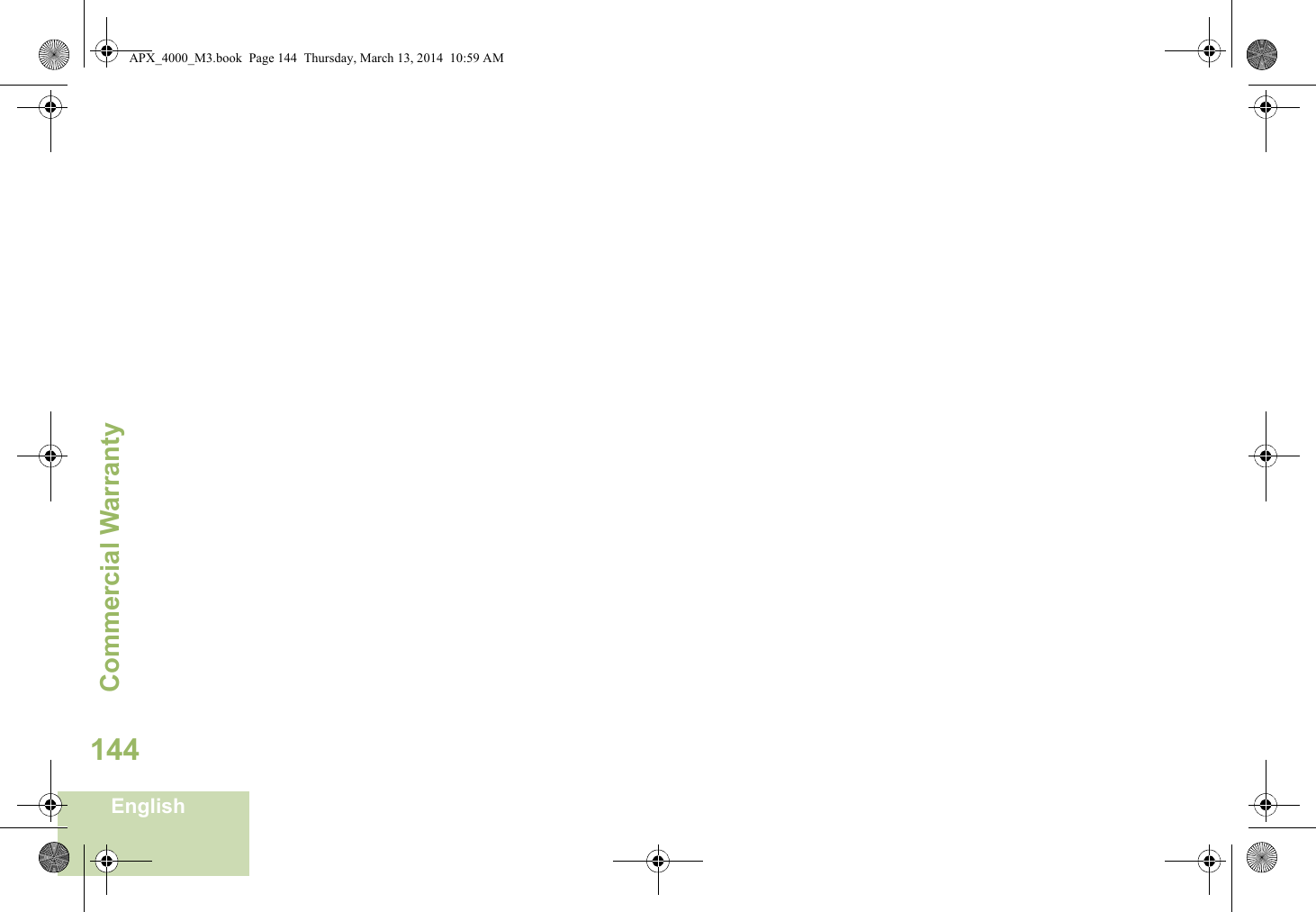 Commercial WarrantyEnglish144APX_4000_M3.book  Page 144  Thursday, March 13, 2014  10:59 AM