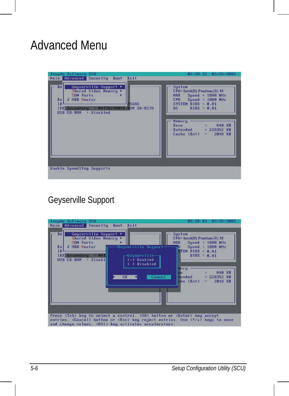  Advanced Menu  Geyserville Support   5-6  Setup Configuration Utility (SCU) 